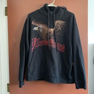 Forever 21 Black Eagle Graphic Zip-Up Hoodie with Brown Accent